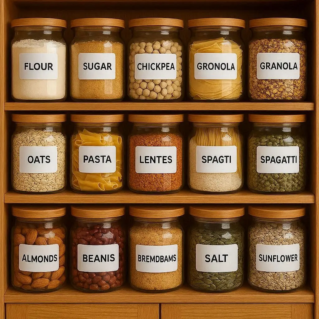 Lebensmittelschrank organisieren Vorratsdosen beschriftet