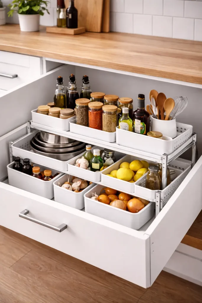 Schubladen organizer in einer Schublade. küche organisieren 2026