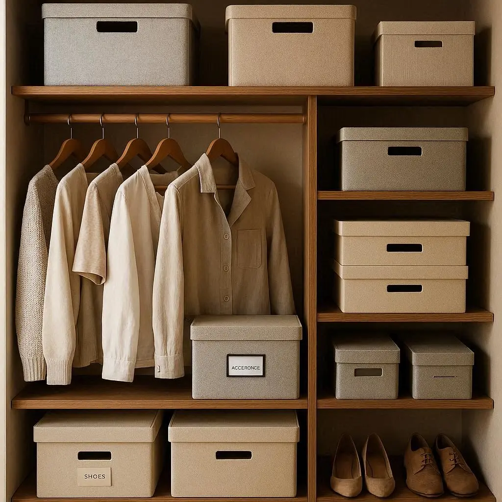 Aufbewahrung Kleiderschrank mit Boxen Hängeregal und Fachteilern