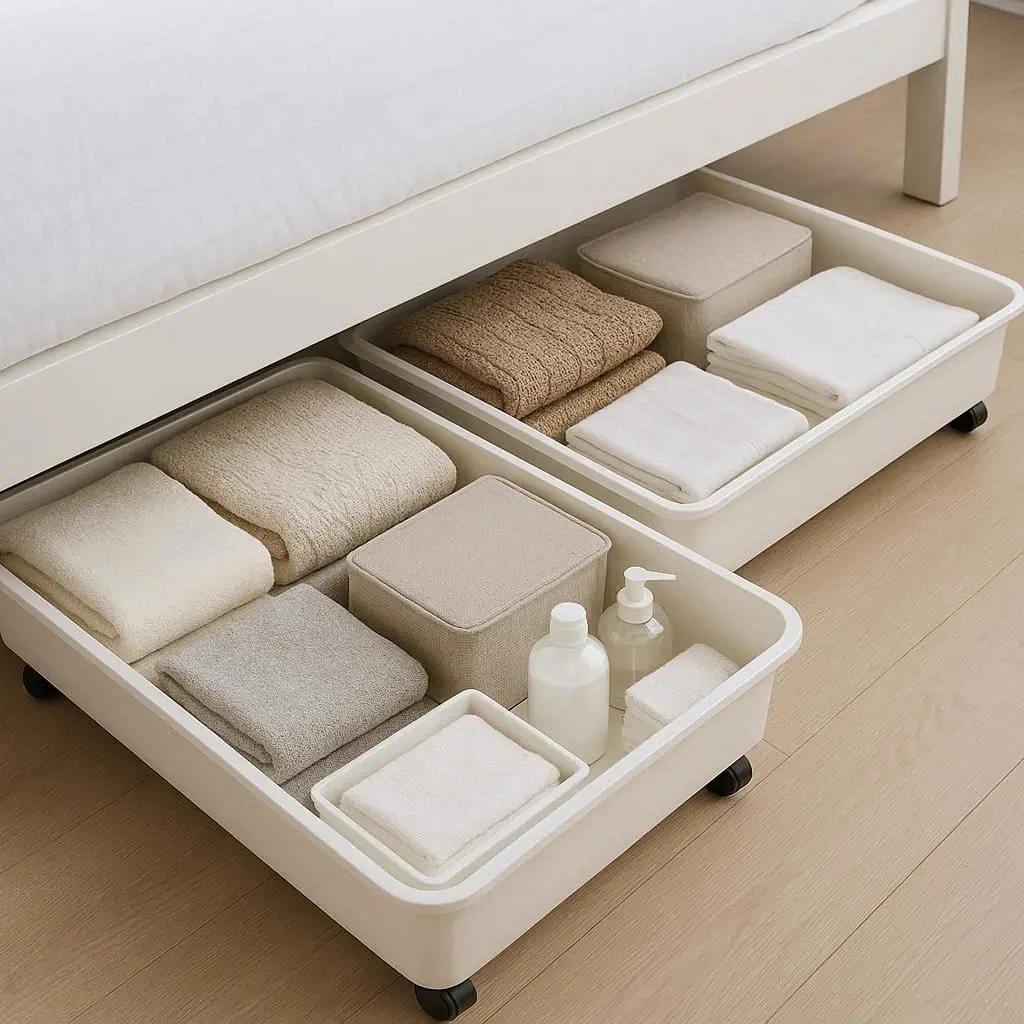 Unterbett Aufbewahrung Boxen gefüllt