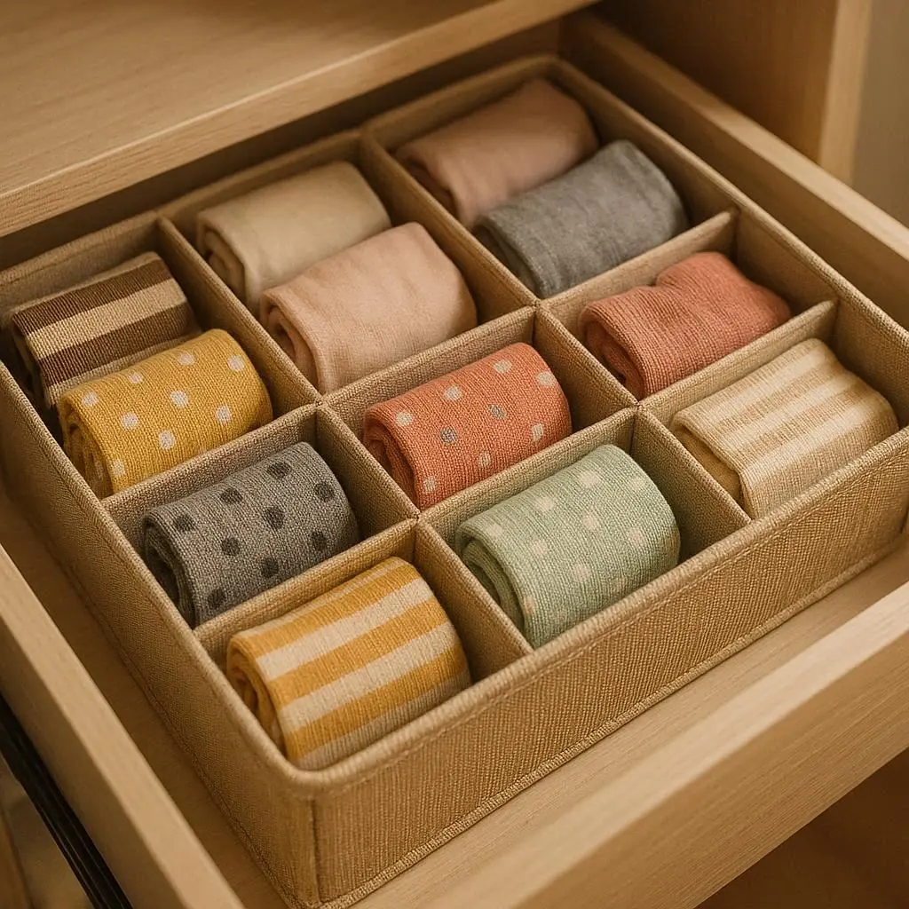 Schubladen Organizer Kleiderschrank mit sortierten Socken und Unterwäsche