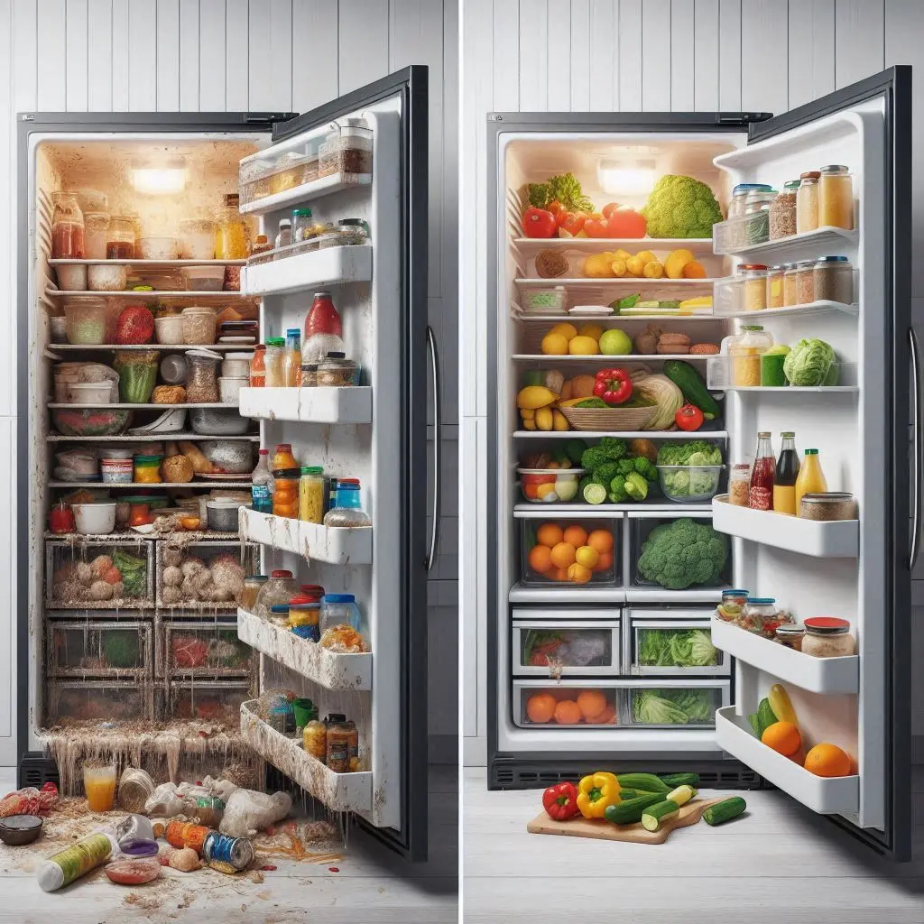 vorher-nachher-von-einem-drckigem-zum-aufgerämtem-Kühlschrank