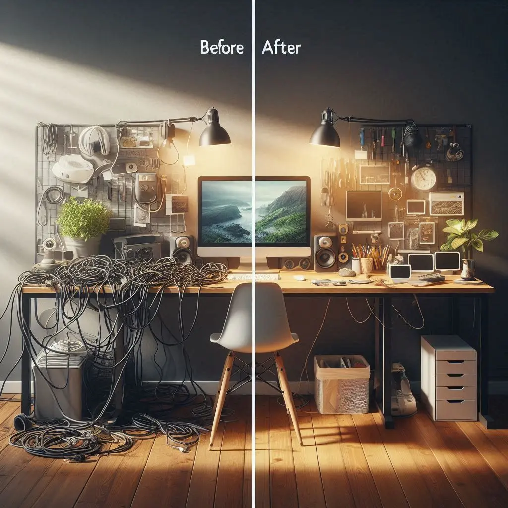 Beste Kabelmanagement Schreibtisch 2026 vorher nachher