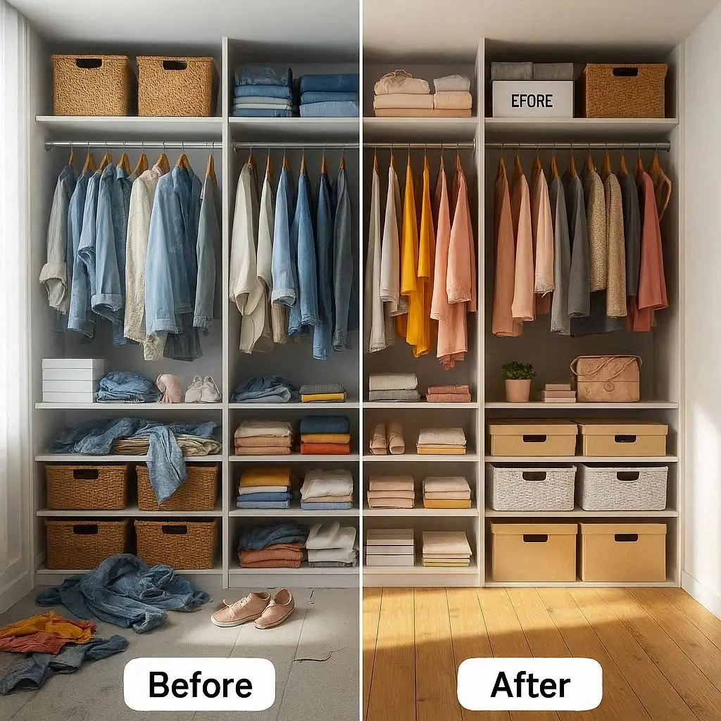 Kleiderschrank organisieren 2026 vorher nachher