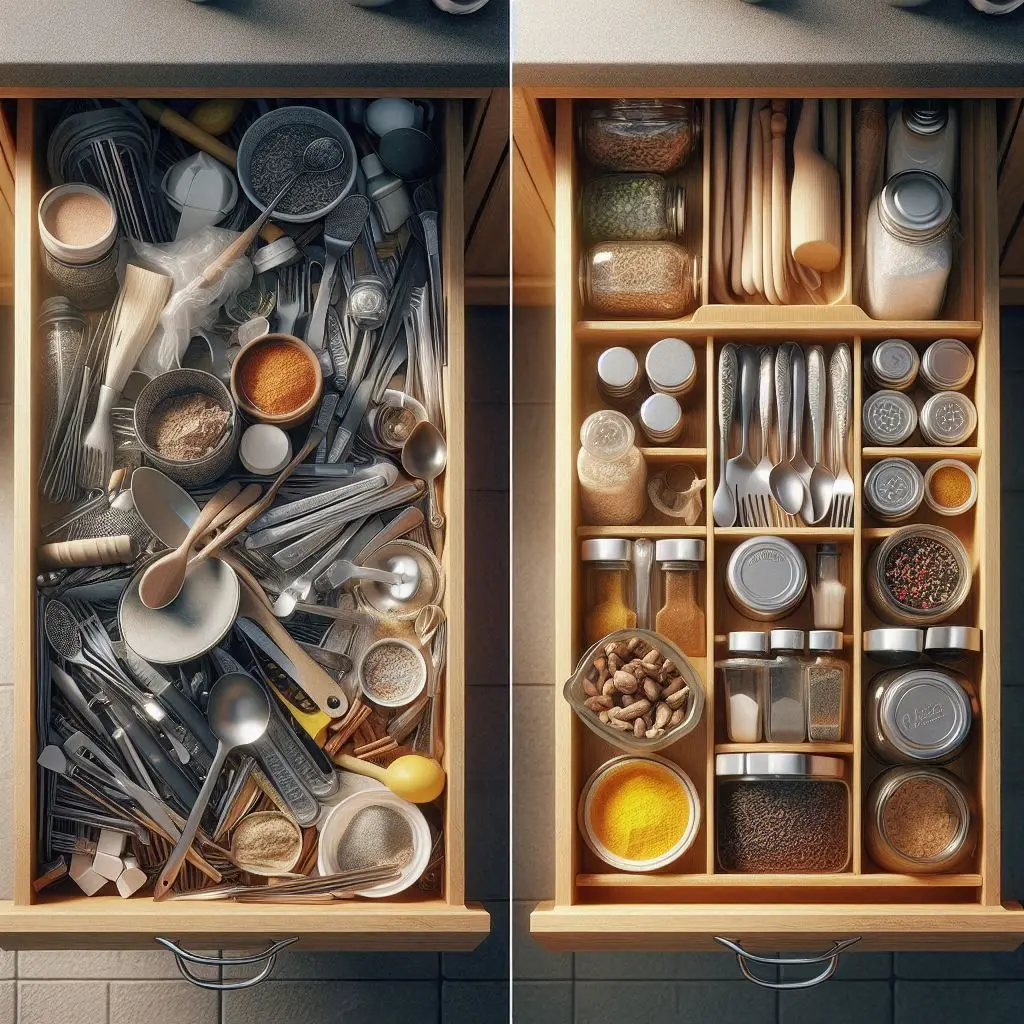 Schubladen Küche organisieren vorher nachher