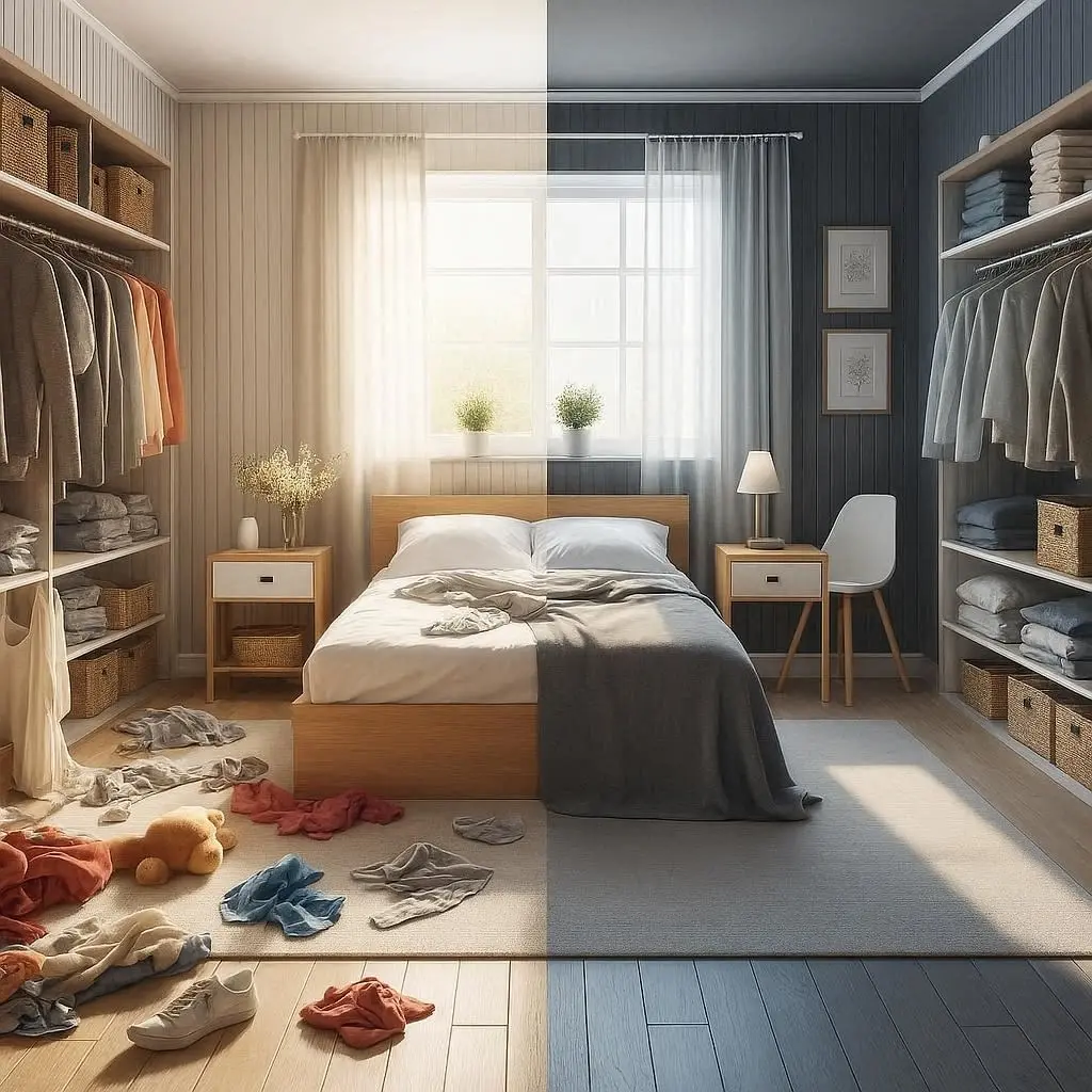 Schlafzimmer organisieren vorher nachher