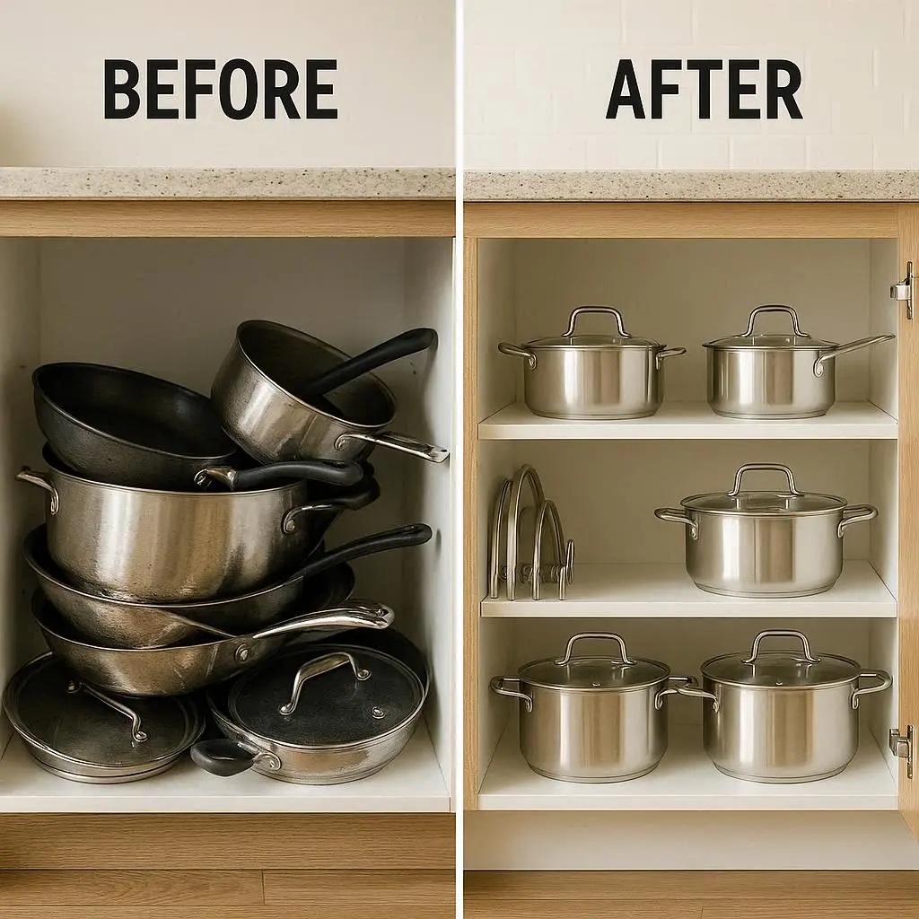 VorherNachher chaotischer Topfschrank