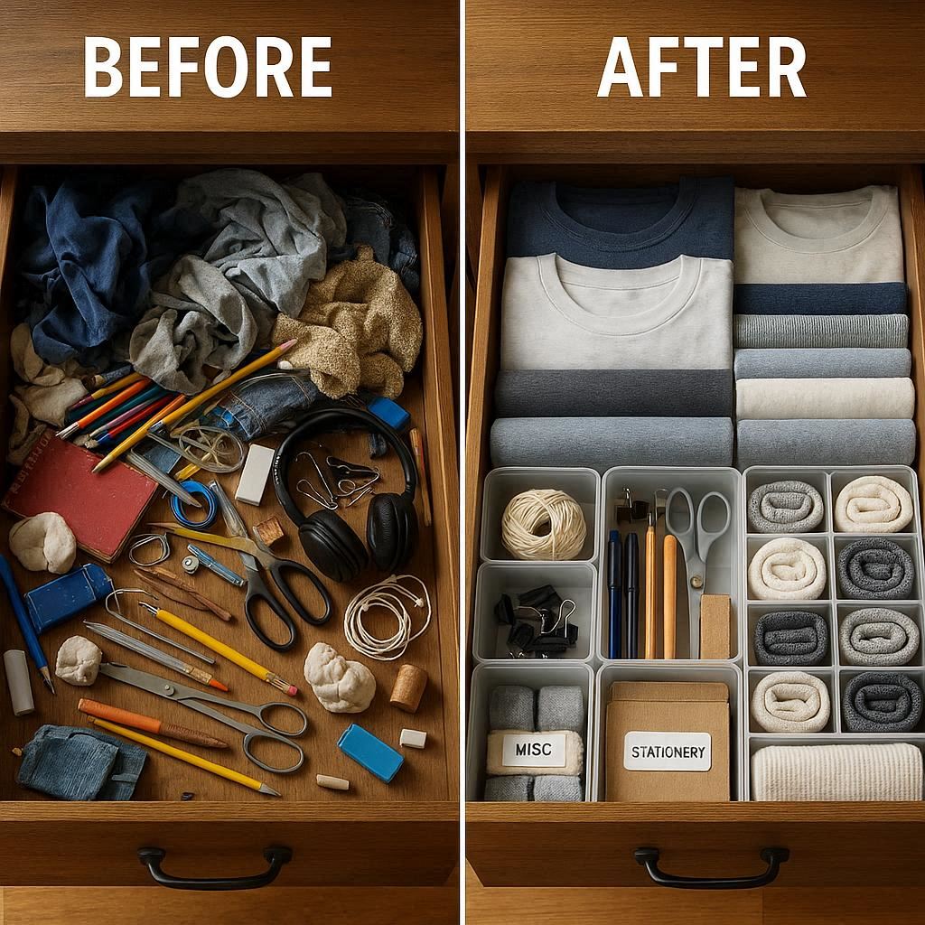 tiefe Schubladen organisieren vorher nachher