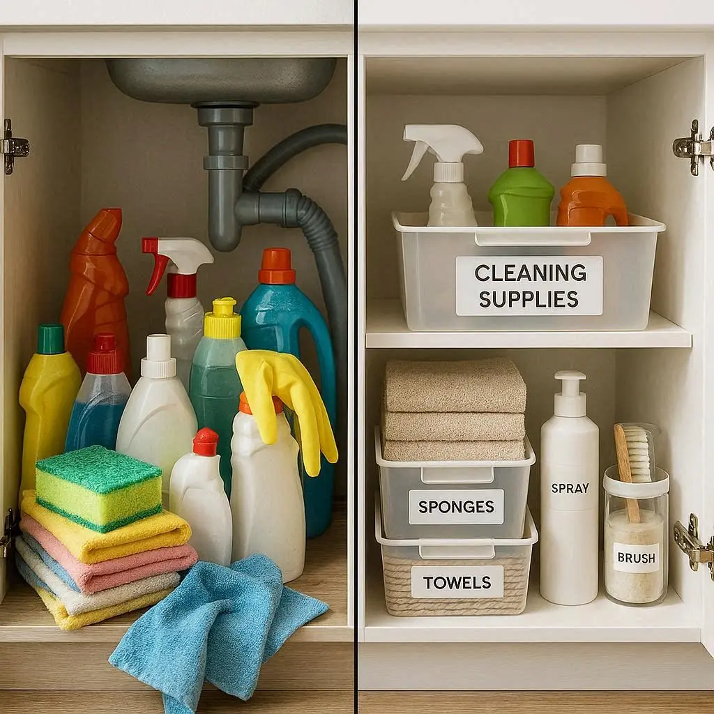 Putzmittel aufbewahren vorher nachher unter Spüle