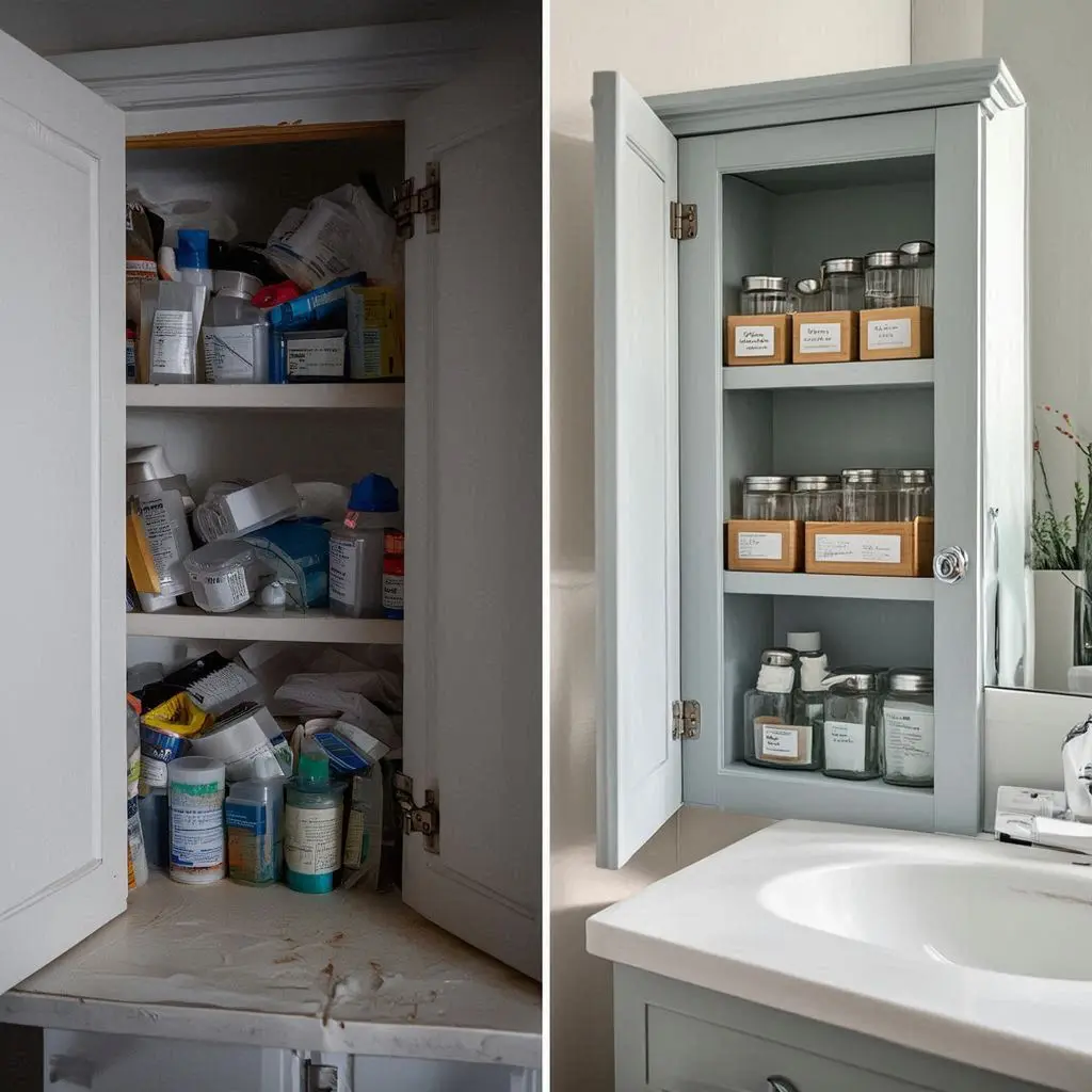 Badezimmer Unterschrank organisieren vorher nachher