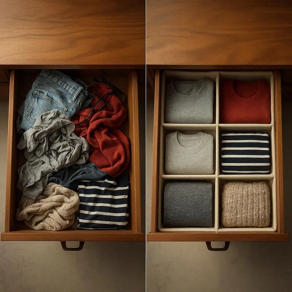 Kleidung falten platzsparend vorher nachher