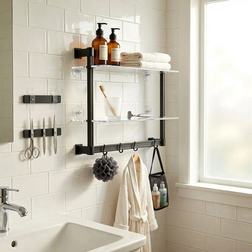 Bad Organizer Wand ohne Bohren Saugnapf Dusche Badezimmer