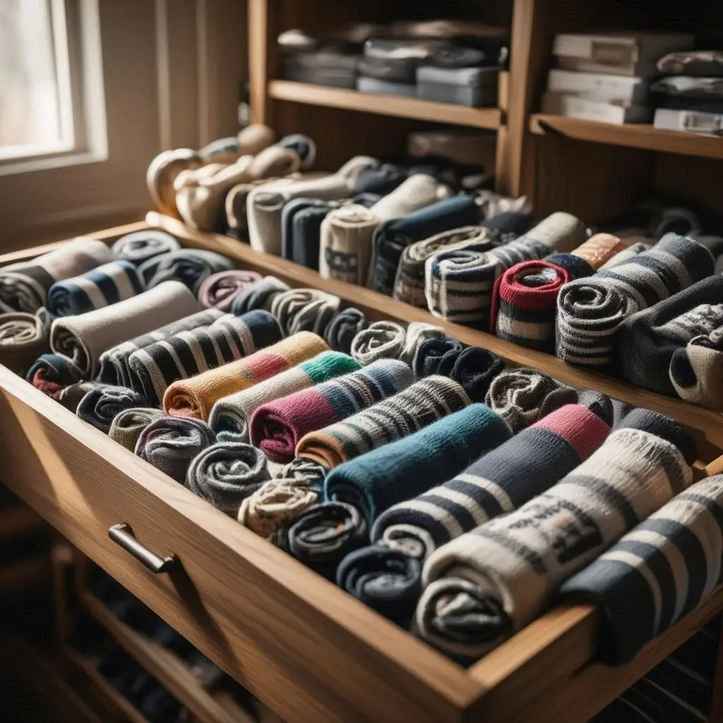 Socken aufbewahren gerollt Schublade Organize