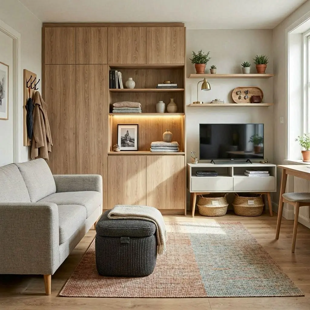 Wohnzimmer Aufbewahrung kleine Wohnung Sitzbank Stauraum