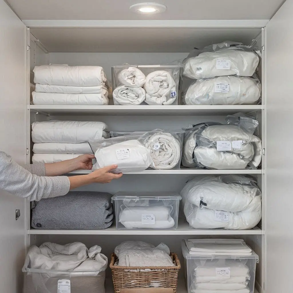 Bettwäsche platzsparend aufbewahren im Kleiderschrank