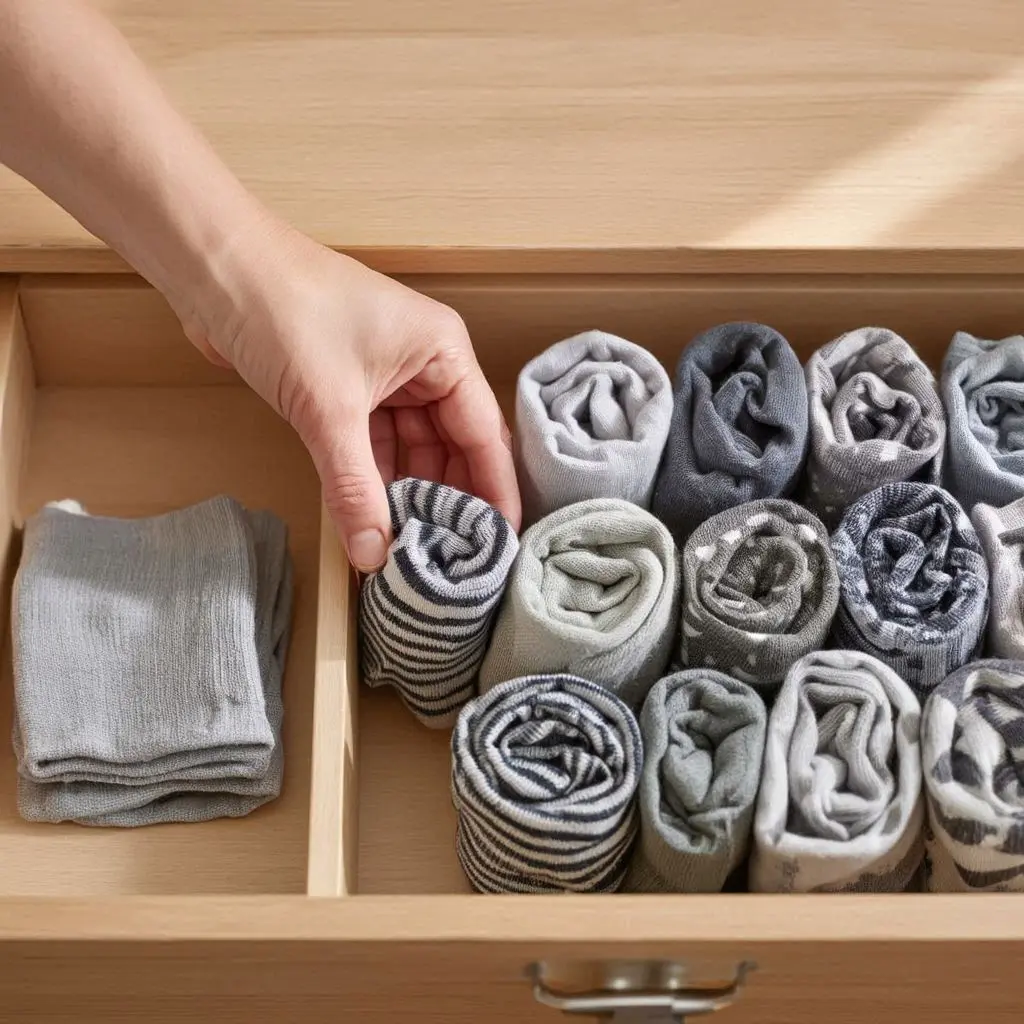 Socken Aufbewahrung Rollmethode stehend Schublade