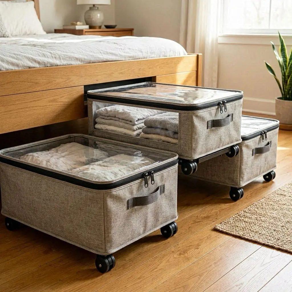 Unterbett Aufbewahrung Boxen Rollen transparent Schlafzimmer